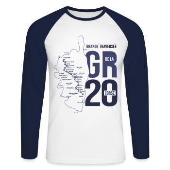 GR 20 randonnee gr 20 team randonnée Corse - T-shirt baseball manches longues Homme - blanc/marine - Devant - Nik (191cm)