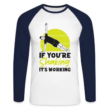 Instructeur de Pilates Professeur Retro - T-shirt baseball manches longues Homme - blanc/marine - Devant - Nik (191cm)