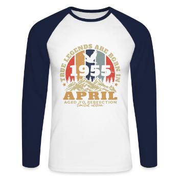 April 1955 Vintage Geburtstag 1955 Geschenk - Unisex Baseballshirt langarm - Weiß/Navy - Vorne - Nik (191cm)