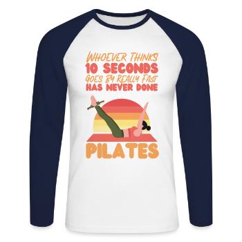 Pilates Instructor Teacher Retro - Unisex Long Sleeve Baseball T-Shirt - white/navy - Front - Nik (191cm)