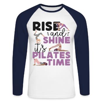 Instructeur de Pilates Teacher Rise - T-shirt baseball manches longues Homme - blanc/marine - Devant - Nik (191cm)