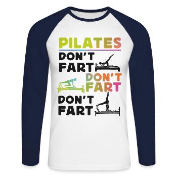 Instructeur de Pilates Enseignant - T-shirt baseball manches longues Homme - blanc/marine - Devant - Nik (191cm)