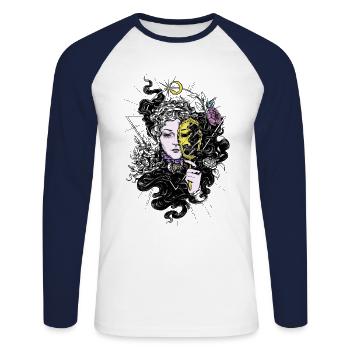 Dark Fantasy Magical Magic Fairy Tale Horror - Unisex Long Sleeve Baseball T-Shirt - white/navy - Front - Nik (191cm)
