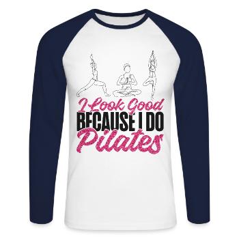 Pilates Instructor Teacher I Look - Unisex Baseballshirt langarm - Weiß/Navy - Vorne - Nik (191cm)