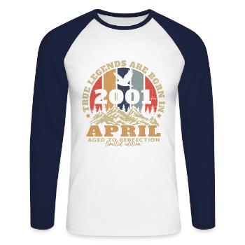 April 2001 Vintage Geburtstagsgeschenk - Unisex Baseballshirt langarm - Weiß/Navy - Vorne - Nik (191cm)
