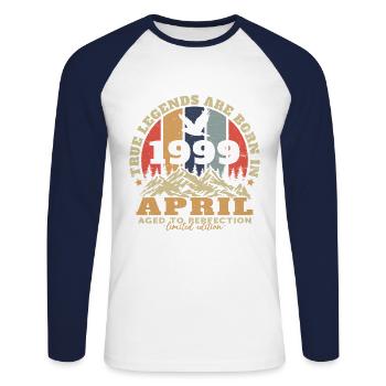 April 1999 Vintage Geburtstagsgeschenk - Unisex Baseballshirt langarm - Weiß/Navy - Vorne - Nik (191cm)