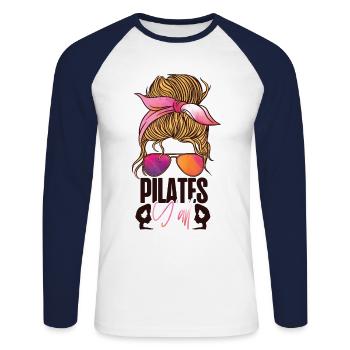 Instructeur de Pilates Enseignant - T-shirt baseball manches longues Homme - blanc/marine - Devant - Nik (191cm)