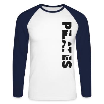 Instructeur de Pilates Professeur de Pilates - T-shirt baseball manches longues Homme - blanc/marine - Devant - Nik (191cm)