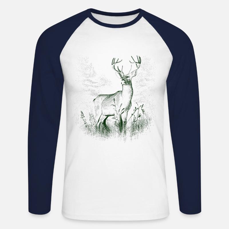 Hirsch Geweih Rotwild - Unisex Baseballshirt langarm - Weiß/Navy
