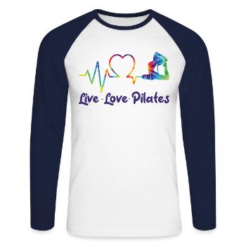 Instructeur de Pilates Enseignant - T-shirt baseball manches longues Homme - blanc/marine - Devant - Nik (191cm)
