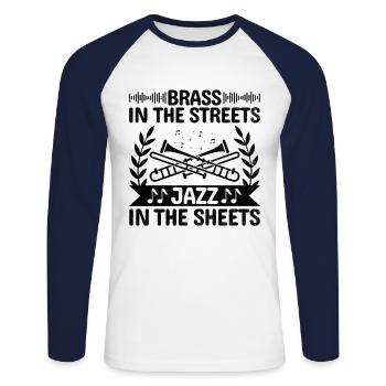 Posaunist Posaunist Marching Band Posaune - Unisex Baseballshirt langarm - Weiß/Navy - Vorne - Nik (191cm)