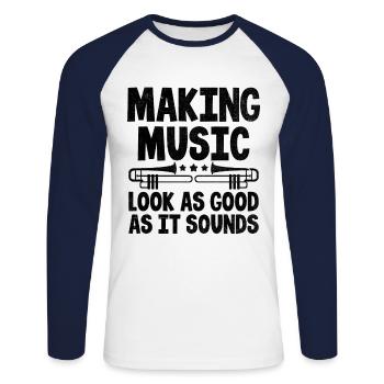 Posaunist Posaunist Marching Band Posaune - Unisex Baseballshirt langarm - Weiß/Navy - Vorne - Nik (191cm)