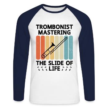 Trombonist Trombone Player Marching Band Trombone - Unisex Long Sleeve Baseball T-Shirt - white/navy - Front - Nik (191cm)