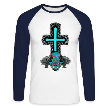 Croix Animal Skull Crâne spirituel occulte - T-shirt baseball manches longues Homme - blanc/marine - Devant - Nik (191cm)