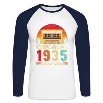 Original 1935 Vintage Retro Anniversary Gift - Unisex Long Sleeve Baseball T-Shirt - white/navy - Front - Nik (191cm)