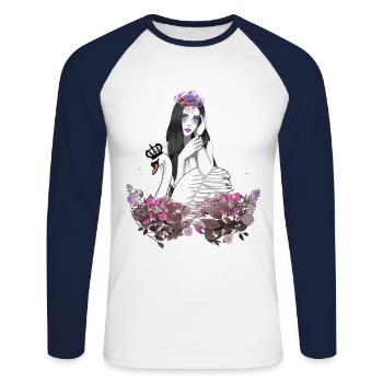 Fée Vintage cygne roi elfe fée fée Figurine - T-shirt baseball manches longues Homme - blanc/marine - Devant - Nik (191cm)