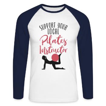 Instructeur de Pilates Soutien aux enseignants - T-shirt baseball manches longues Homme - blanc/marine - Devant - Nik (191cm)