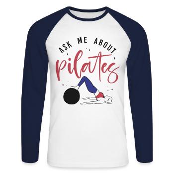 Instructeur de Pilates Enseignant Demandez-moi - T-shirt baseball manches longues Homme - blanc/marine - Devant - Nik (191cm)