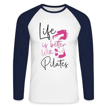 Pilates Instructor Teacher Life Is - Unisex Long Sleeve Baseball T-Shirt - white/navy - Front - Nik (191cm)