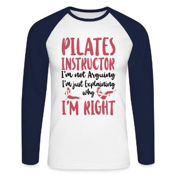 Instructeur de Pilates Professeur de Pilates - T-shirt baseball manches longues Homme - blanc/marine - Devant - Nik (191cm)