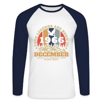 Décembre 1966 Vintage Anniversaire Rétro Cadeau - T-shirt baseball manches longues Homme - blanc/marine - Devant - Nik (191cm)