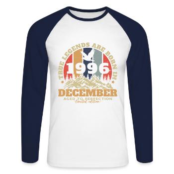 Décembre 1996 Vintage Retro Cadeau D’anniversaire - T-shirt baseball manches longues Homme - blanc/marine - Devant - Nik (191cm)