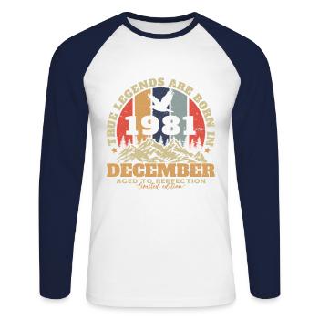 Décembre 1981 Vintage Cadeau D'anniversaire - T-shirt baseball manches longues Homme - blanc/marine - Devant - Nik (191cm)