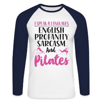 Instructeur de Pilates Professeur Je parle - T-shirt baseball manches longues Homme - blanc/marine - Devant - Nik (191cm)