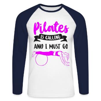 Instructeur de Pilates Professeur de Pilates - T-shirt baseball manches longues Homme - blanc/marine - Devant - Nik (191cm)