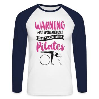 Avertissement de l’instructeur de Pilates - T-shirt baseball manches longues Homme - blanc/marine - Devant - Nik (191cm)