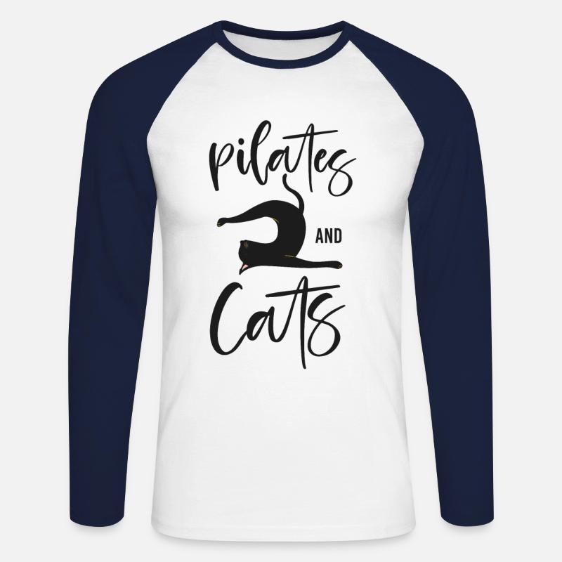 Pilates Instructor Teacher Cat - Unisex Baseballshirt langarm - Weiß/Navy