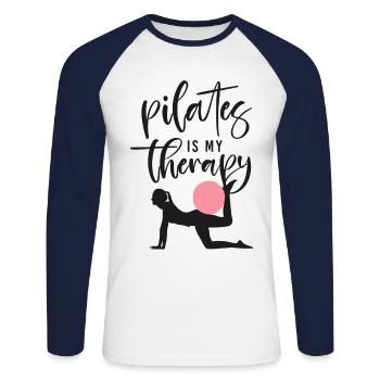 Instructeur de Pilates Professeur de Pilates - T-shirt baseball manches longues Homme - blanc/marine - Devant - Nik (191cm)