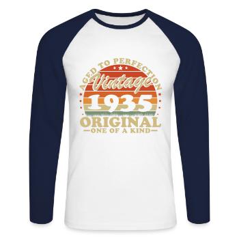 Original 1935 Vintage Retro Anniversary Gift - Unisex Long Sleeve Baseball T-Shirt - white/navy - Front - Nik (191cm)