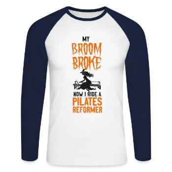 Instructeur de Pilates Enseignant - T-shirt baseball manches longues Homme - blanc/marine - Devant - Nik (191cm)