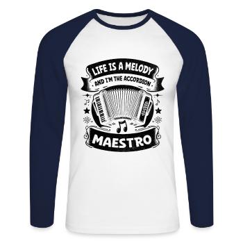 Das Leben ist eine Melodie und ich bin der Akkordeon-Maestro Acc - Unisex Baseballshirt langarm - Weiß/Navy - Vorne - Nik (191cm)