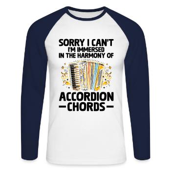 Tut mir leid, dass ich nicht in die Harmonie von Accor eingetaucht bin - Unisex Baseballshirt langarm - Weiß/Navy - Vorne - Nik (191cm)