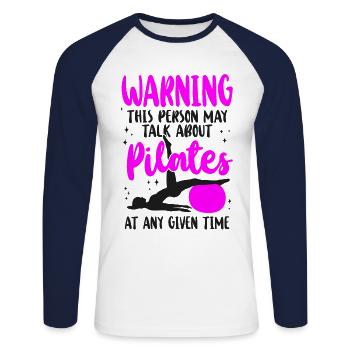 Avertissement de l’instructeur de Pilates - T-shirt baseball manches longues Homme - blanc/marine - Devant - Nik (191cm)