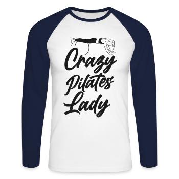 Pilates Instructor Teacher Crazy - Unisex Baseballshirt langarm - Weiß/Navy - Vorne - Nik (191cm)