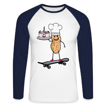Geburtstagstortze Torte Bäcker Nuss Skater - Unisex Baseballshirt langarm - Weiß/Navy - Vorne - Nik (191cm)
