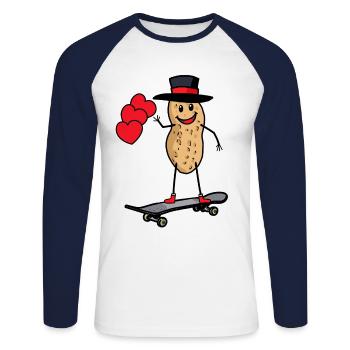Bonjour Salutation Cacahuète Patineuse Enfant Adolescent - T-shirt baseball manches longues Homme - blanc/marine - Devant - Nik (191cm)
