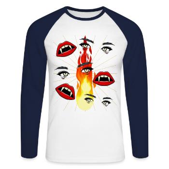 Halloween Vampir Girl Fantasy Horror Dark - Unisex Baseballshirt langarm - Weiß/Navy - Vorne - Nik (191cm)