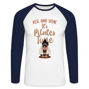 Instructeur de Pilates Teacher Rise - T-shirt baseball manches longues Homme - blanc/marine - Devant - Nik (191cm)