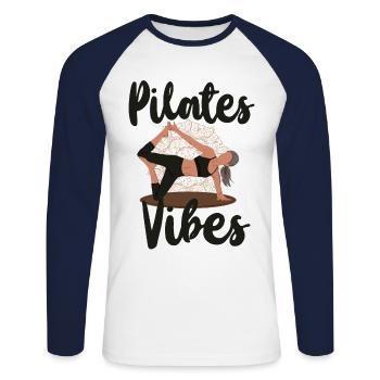 Instructeur de Pilates Professeur de Pilates - T-shirt baseball manches longues Homme - blanc/marine - Devant - Nik (191cm)