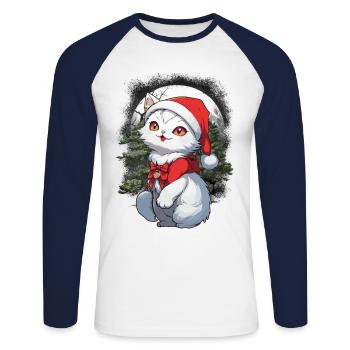 Chat Chats Enfant Enfants Habitants de la forêt Miaulement - T-shirt baseball manches longues Homme - blanc/marine - Devant - Nik (191cm)