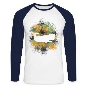 Cachalot, protecteur de l’océan - T-shirt baseball manches longues Homme - blanc/marine - Devant - Nik (191cm)
