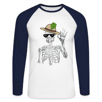 Jardinier squelette Épinards Jardinage Mime Végétarien - T-shirt baseball manches longues Homme - blanc/marine - Devant - Nik (191cm)