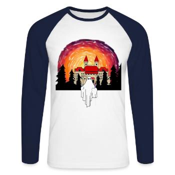 Fantômes Château Minuit Sorcière Heure Horreur - T-shirt baseball manches longues Homme - blanc/marine - Devant - Nik (191cm)