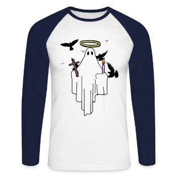 Holy Spirit Enlightenment Halo Cross - Unisex Long Sleeve Baseball T-Shirt - white/navy - Front - Nik (191cm)