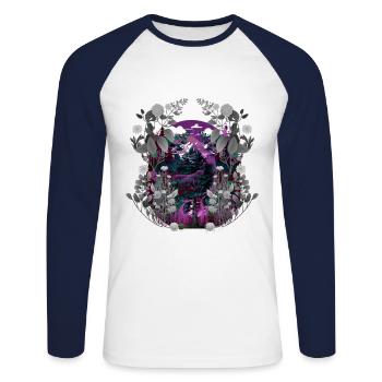 Cerf Vintage rétro Woodland animaux cerf - T-shirt baseball manches longues Homme - blanc/marine - Devant - Nik (191cm)