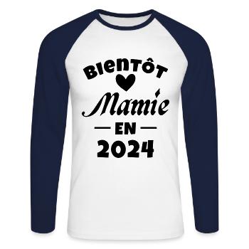 Soon to be a future Granny 2024 - Unisex Long Sleeve Baseball T-Shirt - white/navy - Front - Nik (191cm)